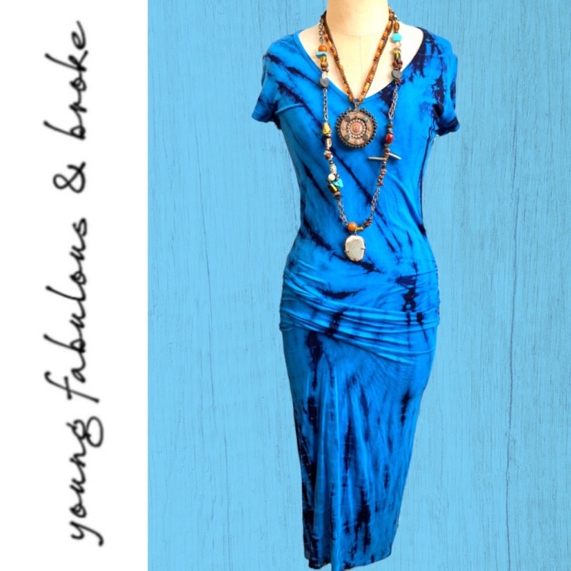 Young Fabulous & Broke Araya Vibrant Blue Tie Dye Midi Dress- S